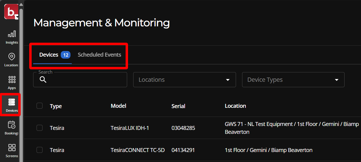 Devices tab